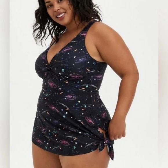 TORRID Asymmetrical One Piece Swimsuit Swim Dress Galaxy Celestial Sz 5X - Picture 2 of 13